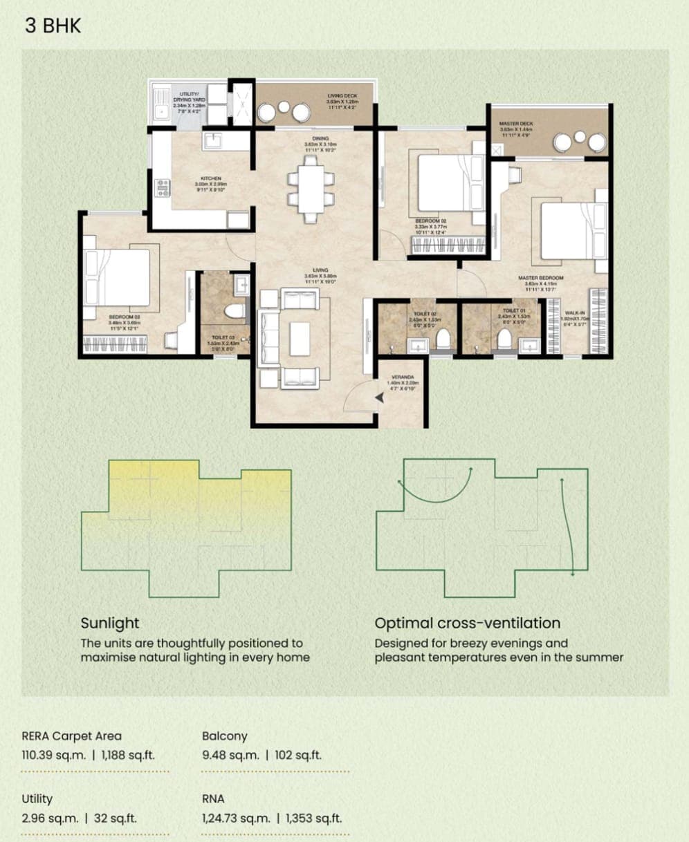 Mahindra Newhaven,Singasandra,Bengaluru- 3BHK Floor Plan