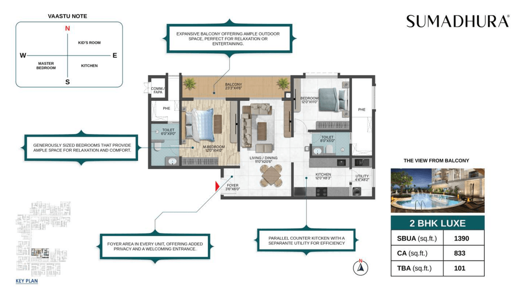 Sumadhura Pramoda,Mysore Road,Bengaluru- 2BHK Floor Plan