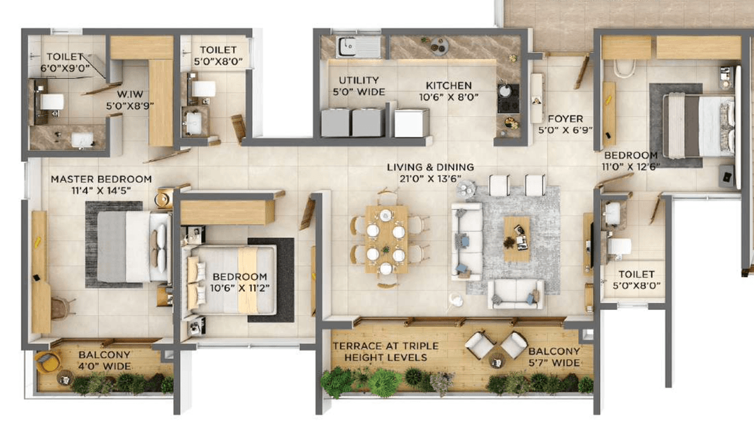 VBHC Aurora,Yelahanka,Bengaluru- 3BHK Floor Plan