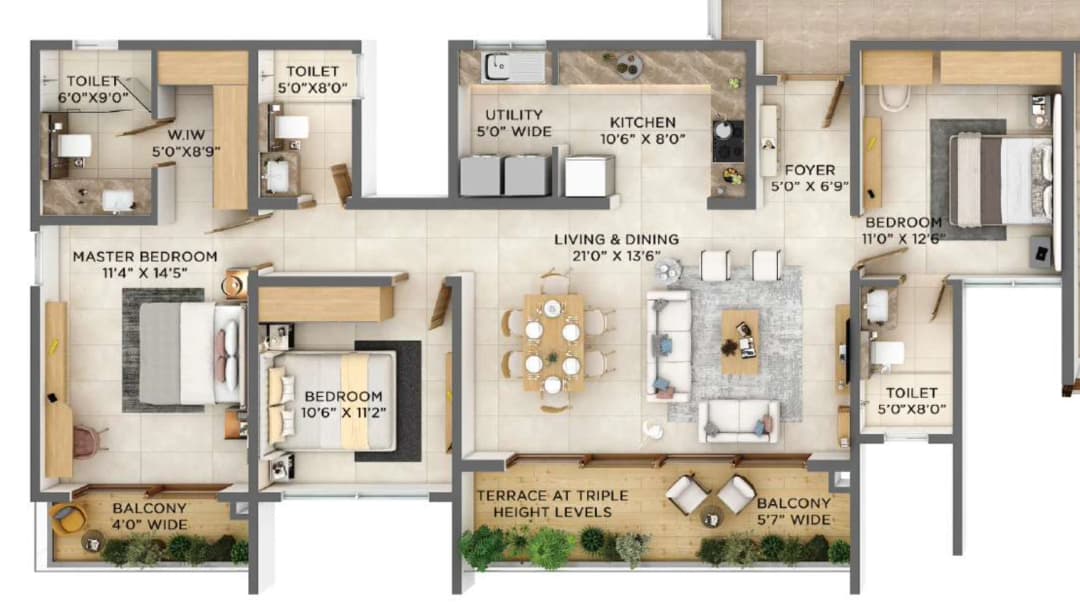 VBHC Aurora,Yelahanka,Bengaluru- 3BHK Floor Plan