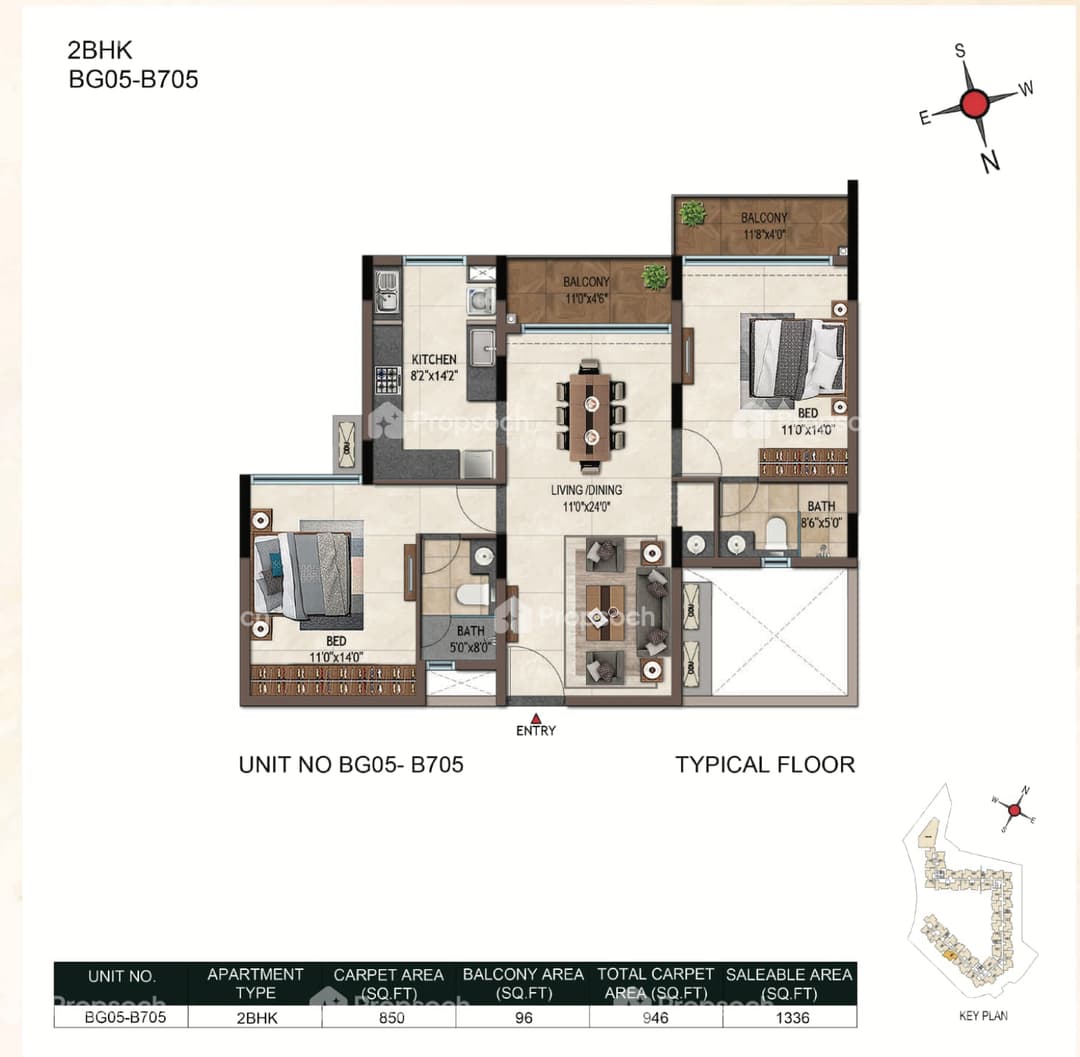 Casagrand Promenade,Yelahanka,Bengaluru- 2BHK Floor Plan