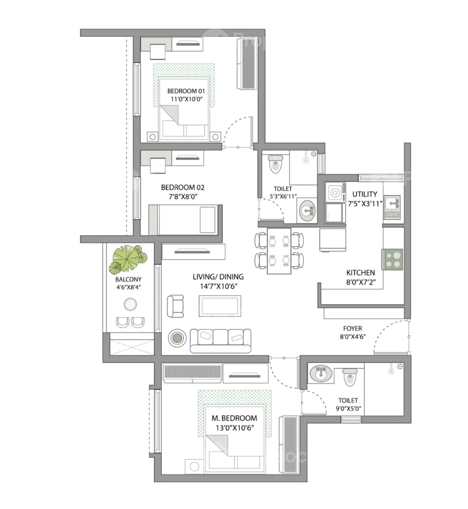 Sparkle Atmos,Anekal,Bengaluru- 2BHK Floor Plan