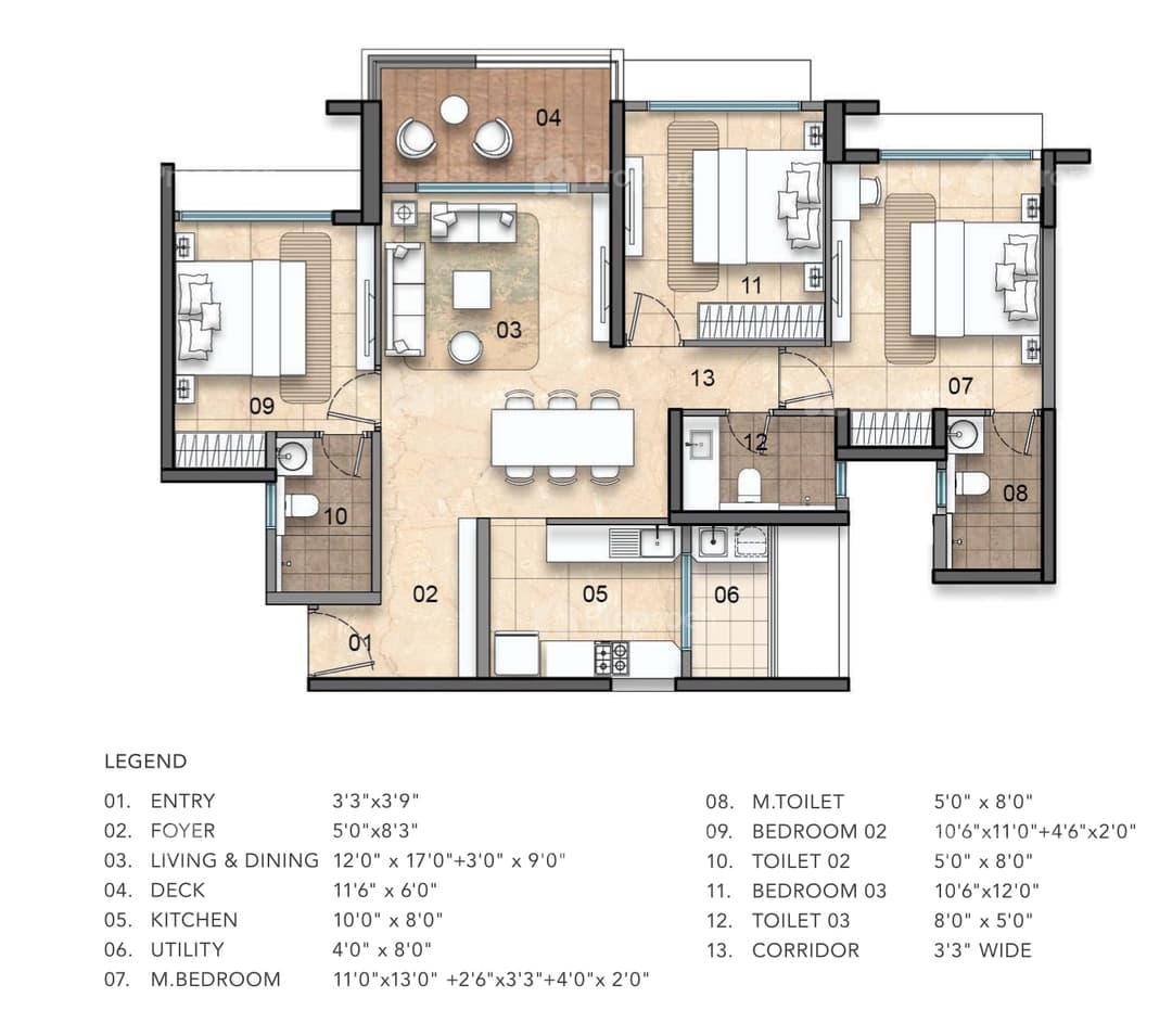 Lodha Haven,Choodasandra,Bengaluru- 3BHK Floor Plan