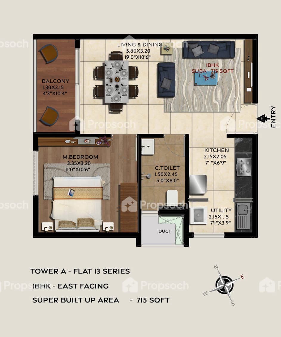 Trifecta Vanto Phase-1,Kodathi,Bengaluru- 1BHK Floor Plan