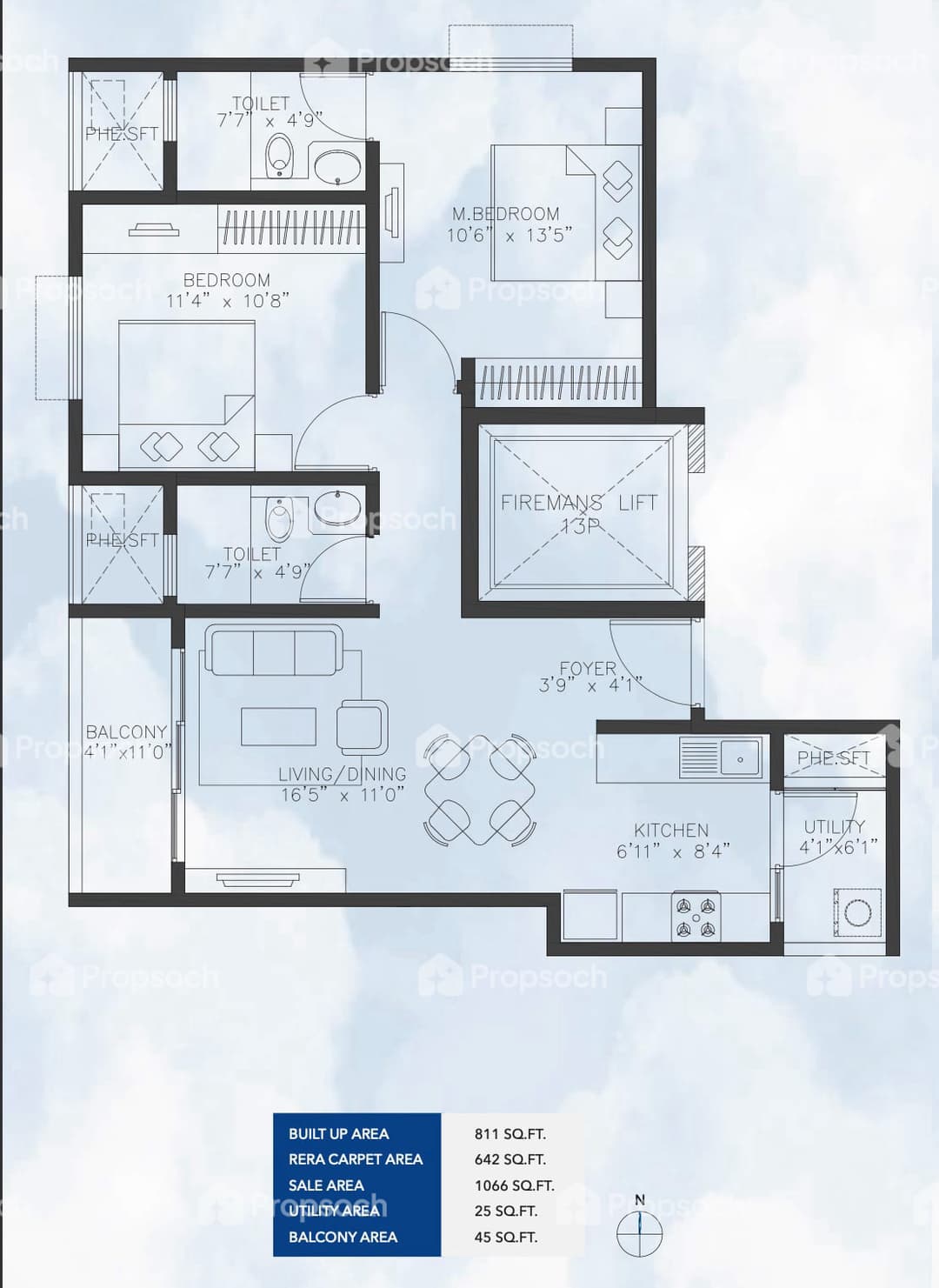 MJR North Park,Bagalur,Bengaluru- 2BHK Floor Plan