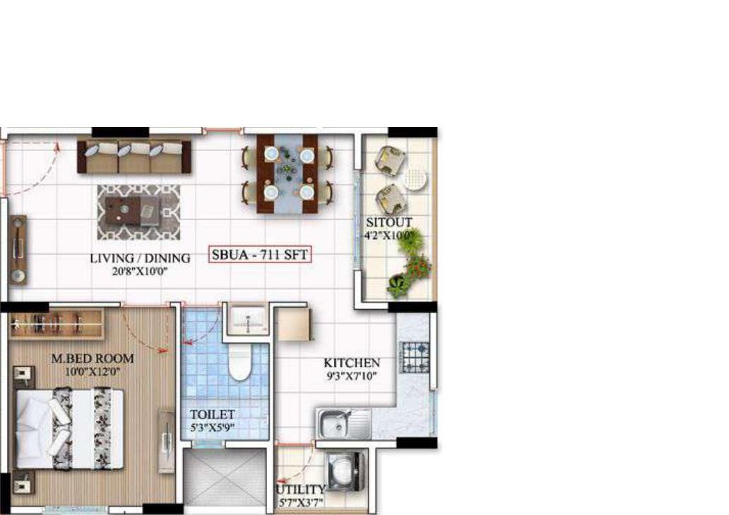Mahaveer Northscape,Devanahalli,Bengaluru- 1BHK Floor Plan
