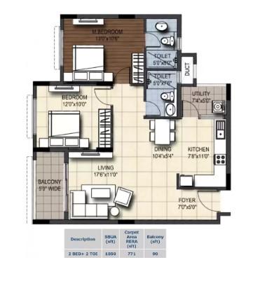 Sankalp Square,Yelahanka,Bengaluru- 2BHK Floor Plan