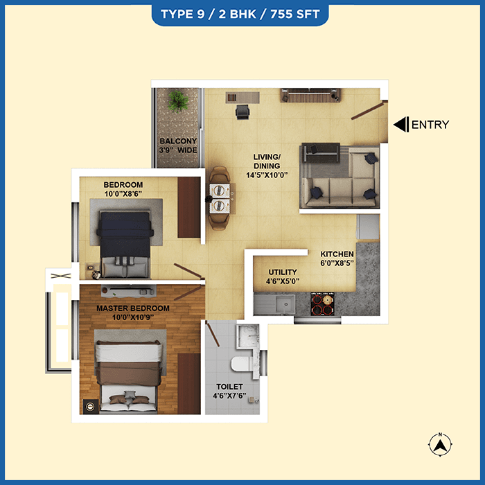 Ramky One Karnival,Anekal,Bengaluru- 2BHK Floor Plan