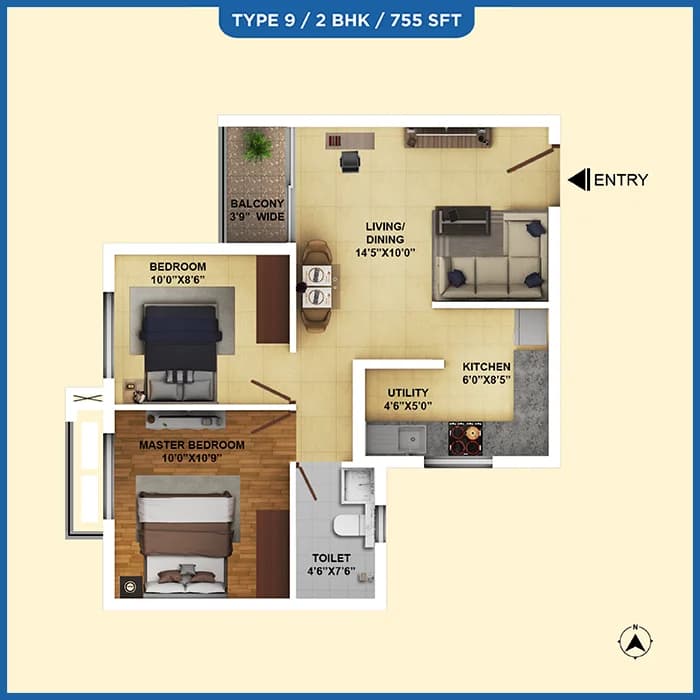 Ramky One Karnival,Anekal,Bengaluru- 2BHK Floor Plan