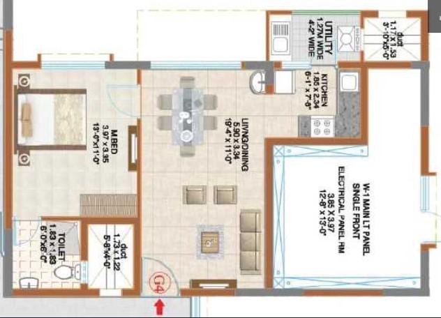 Ahad Serenity,Sarjapur Road,Bengaluru- 1BHK Floor Plan