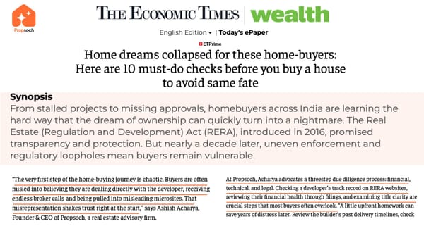 Homebuying in India After RERA: Insights from Propsoch’s ET Feature